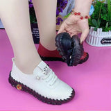 Women's Sneakers Loafers Shoes Women Platform Lace Up Pu Leather Flat Slip-On Sewing Comfort Casual Mom Mujer Zapatos MartLion   