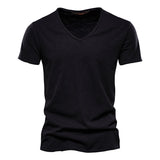 100% Cotton Men's T-shirt Cut Design Slim Fit Soild Tops Tees Brasil Short Sleeve Mart Lion F037-V-Black CN Size XL 72-80kg 