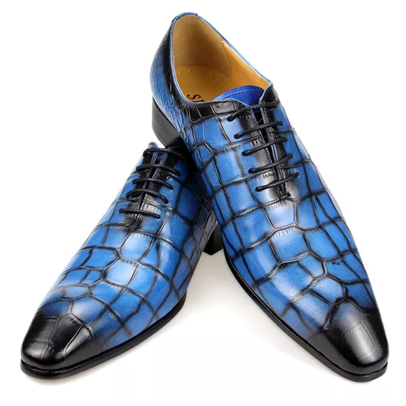 Crocodile Pattern Print Genuine Leather Shoes Summer Men's Dress Wedding Casual Pointed Toe Leather MartLion   