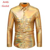 Black Sequin Glitter Dress Shirt Men's Shiny Long Sleeve Button Down 70s Disco Party Dance Shirt Christmas Halloween MartLion A46 Gold US Size S 