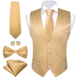 Luxury Red Solid Vest for Men's Silk Satin Waistcoat Bowtie Tie Hanky Set Sleeveless Jacket Wedding Formal Suit Barry Wang MartLion 2415 S 