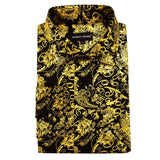 Luxury Silk Shirts Men's Long Sleeve Gold Black Floral Embroidered Regular Slim Fit Male Tops Regular Lapel Bloues Barry Wang MartLion   