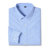Men's Casual Cotton Oxford Shirt Single Patch Pocket Long Sleeve Standard-fit Button-down Plaid Shirts MartLion 2635-3 45-55kg 38 
