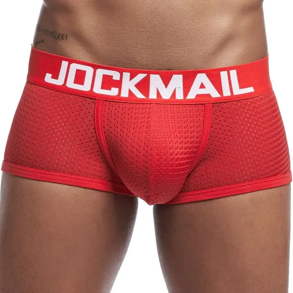 Classic Men's Underwear Sporty Breathable Mesh Boxer Briefs Transparent Underpants Gay Sissy Shorts MartLion 442red XXL 