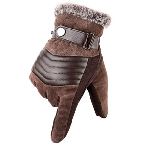 Touch Screen Winter Warm Men's Gloves Leather Casual Gloves Mittens for Men Outdoor Sport Full Finger Glove MartLion A brown  