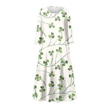 Long Dresses Delicate St Patrick's Day Print Mid-Calf For Woman O-Neck 3/4 Sleeves Ladies Frocks MartLion   