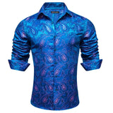 Luxury Silk Men's Shirts Long Sleeve Silk Blue Gold Red Paisley Spring Autumn Slim Fit Blouses Casual Lapel Tops Barry Wang MartLion   