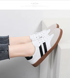 Flat Luxury Shoes Women Autumn Classic Ladies Sneakers Leather Retro Low Cut Lace -up Casual Round Toe Grey White MartLion   