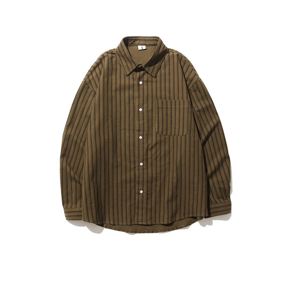 Brown Striped Shirts for Men and Women Loose Long-sleeved MartLion   