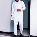 Nigerian Men's Casual Set Retro Style Solid White Shirt+Pant Tailor Made Wedding Clothing MartLion   