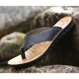 Summer Shoes Men's Slippers Genuine Leather Flip Flops Flat Sandals Holiday Non-slip Black Khaki MartLion   