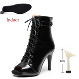 Latin Shoes Ladies Salsa Ballroom Party Women's Boots Yellow Black Girls High Heel Dance Boots MartLion Indoor Black 9cm 42 CHINA