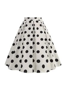 Summer Casual Women Midi Skirt Polka Dot Waist Retro Vintage  Pleated Party Skirts MartLion white dot M 