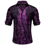 Fall Winter Sliver Full Sleeves Men's Blouse Slim Causal Vest Purple camisa masculina Turn Down Collar Tops MartLion   