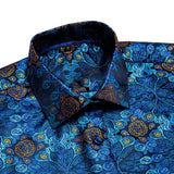 Hi-Tie Men's Silk Shirts Jacquard Paisley Floral Long Sleeve Lapel Shirt Blouse Outerwear Wedding Office Breathable MartLion   