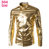 Men's Disco Shiny Gold Sequin Metallic Design Dress Shirt Long Sleeve Button Down Christmas Halloween Bday Party Stage Mart Lion 304 Gold US Size S 