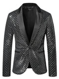 Glitter Embellished Groom Jacket Stylish Men's One Button Shiny Plaid Tuxedo Nightclub Prom Stage blazers MartLion Silver S 