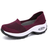 Platform Shoes Sneakers Women Running Breathable Mesh Slip-On Sports MartLion Wine red 35 