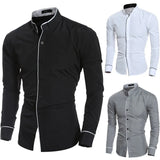 Men's Spring Solid Color Simple Casual Version Slim Fit Long Sleeve Shirt MartLion   