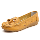 Summer Leather Women's Shoes Moccasins Platform Soft Boat Cutout Flats Casual Low Heel Nurse Lolita MartLion Yellow 36 insole 23.0cm 