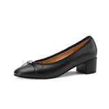 Genuine Leather Women Shoes Butterfly-knot Spring and Autumn Pumps Slip-On Casual Chunky Heel MartLion black 39 