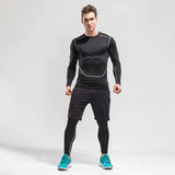 3pcs Gym Thermal Underwear Men's Clothing Sportswear Suits Compression Fitness Breathable quick dry Fleece men top trousers shorts MartLion   
