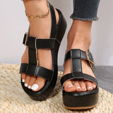 Summer Platform Wedge Strappy Sandals Women Round Toe Cross Tied Height Increase Open Toe Mart Lion Black 36 
