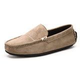 Brown Men's Suede Moccasins Breathable Casual Loafers Flats Slip-on Driving Shoes Peas zapatos de hombre MartLion khaki 88518 39 CHINA