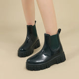 Women Outer Wear Rain Boots Cute Waterproof Shoes Short Middle Slip Women Rain Solid Thick Sole Rubber MartLion Dark Green 36 
