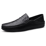 Crocodile Print Men's Moccasins Slip Loafers Flats Casual Footwear Genuine Leather Shoes Mart Lion Black 38 