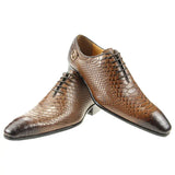 Bullock Men's Shoes Formal Leather Daily Dress Wedding Oxford Luxury Genuine Leather Snake Print Pointed Toe MartLion Brown 39 