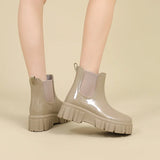 Women Outer Wear Rain Boots Cute Waterproof Shoes Short Middle Slip Women Rain Solid Thick Sole Rubber MartLion Dark Apricot 36 
