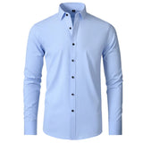 Spring and summer elastic force non-iron men's long-sleeved casual shirt solid color vertical shirt MartLion 3 M 48 to 52kg 