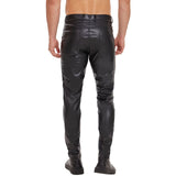 Men Shiny Leather Straight Pants Zipper Open Crotch Soft Matte Leather Casual Trousers Male High Elastic Shaping Leggings MartLion   