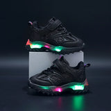 Summer Sneakers Kids Girls LED Light Shoes Letter Mesh Breathable  Luminous Casual Sports Boys Shoes MartLion black 21(inner 13.3cm) 
