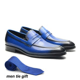 Luxury Slip-On Dress Shoes Men's Genuine Leather Penny Loafer Wedding Party Formal Footwear MartLion Blue EUR 43 