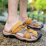 Summer Genuine Leather Men's Sandals Mesh Beach Sandal Handmade Casual Shoes Platform Outdoor Water Sports Sneakers Mart Lion   