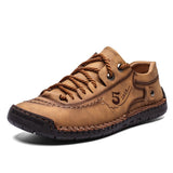 Men's Casual Shoes Genuine Leather Outdoor Walking Sneakers Leisure Vacation Soft Driving Sneakers Mart Lion Brown 6.5 