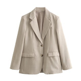 Spring Summer Women's French Straight Cut Suit Coat Top Blended Straight Skirt Casual Set MartLion Khaki S 