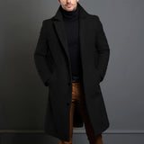 Black Trench Coat For Men's Long Sleeve Single Breasted Overcoat Perfect For Fall And Winter MartLion   