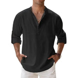 Cotton Linen Shirts for Men Casual Shirts Lightweight Long Sleeve Henley Beach Shirt Shirt Men MartLion black XL 