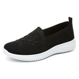 Summer Soft Embroidery Women's Flat Shoes Knitted Breathable Women's Flower Casual MartLion black 36 