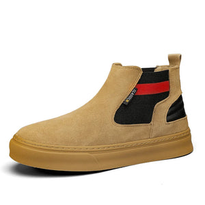 Winter Classic Men's Chelsea Boots Suede Leather Ankle Slip-on High top Shoes Men Para Hombre MartLion khaki A1571 39 CHINA