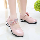 Girls Leather Shoes Spring Summer PU Patent Leather Kids Dress High Heels Butterfly-knot Dress for Wedding Chic MartLion LD009Pink 26(inner 16.3cm) 