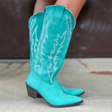 Women Boots Low Heel Shoes Cool British Embroidered Design Soft Short Party Knee High Pink Cowboy Mart Lion   