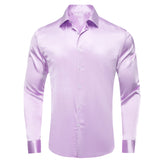 Lilac Mauve Lavender Purple Silk Men's Shirts Luxury Lapel Long Sleeve Dress Shirt Jacquard Blouse Wedding Prom MartLion CY-1641 S 