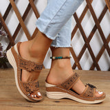 Summer Women's Slippers Shoes Retro Roman Platform Sandals Pu Casual Flower Wedge Mart Lion Light brown 35 