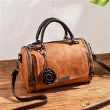 Women Shoulder Bag with Flower Pendant Ladies Totes Purse Boston Handbag Casual Female Messenger Crossbody Bags Mart Lion NVBAO77 brown 25x14x15cm 