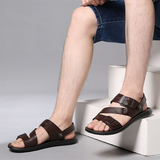 Men's Leather Sandals Slip-on Summer Breathable Slippers Open Toe Casual Outdoor Walking Shoes Beach Mart Lion   