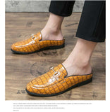 Sandals Men's Stone Pattern Dress Shoes Slip-On Pu Leather Sandals Hombre Verano Mart Lion   